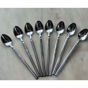 Vintage Salem Stainless Scrolls Iced Tea Spoons 7.5" Set of 8 Japan MCM Rare